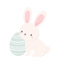 ÃÂ¡ute Easter bunny sitting next to big Easter egg, isolated on a white background. Vector illustration Royalty Free Stock Photo